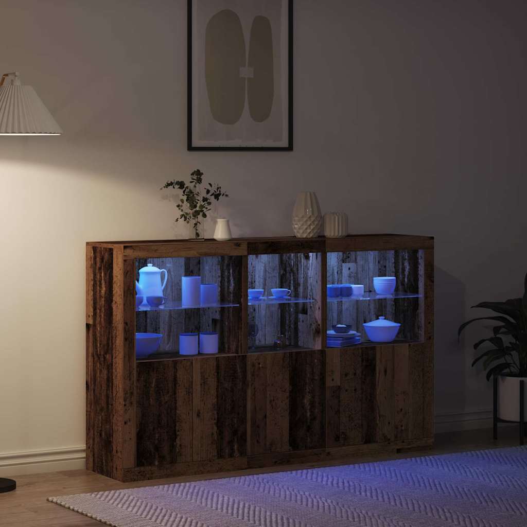 Led tálaló led -es lámpákkal öreg fa 162 x 37 x 100 cm faanyag