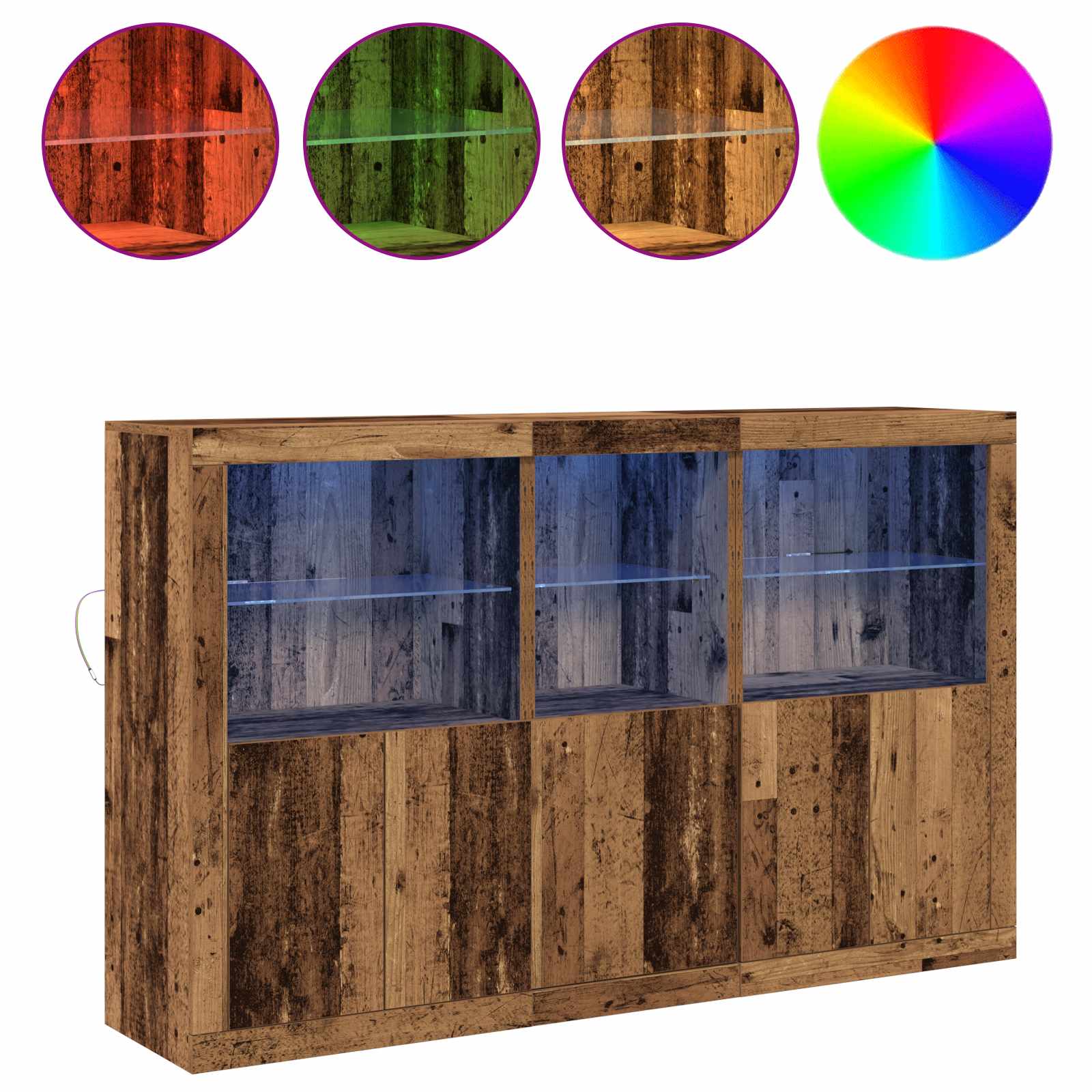 Led tálaló led -es lámpákkal öreg fa 162 x 37 x 100 cm faanyag