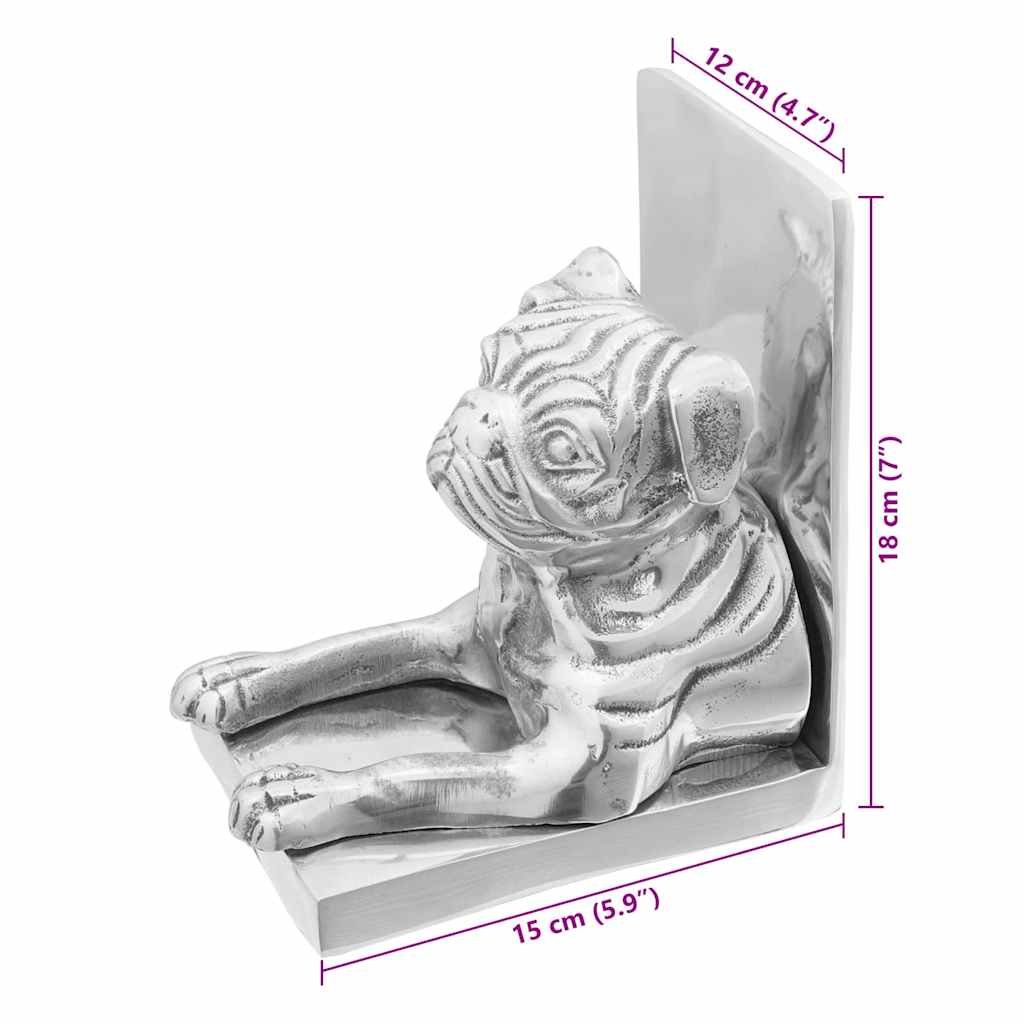 Könyvtámaszok 2 pcs ezüst 12 x 15 x 18 cm alumínium