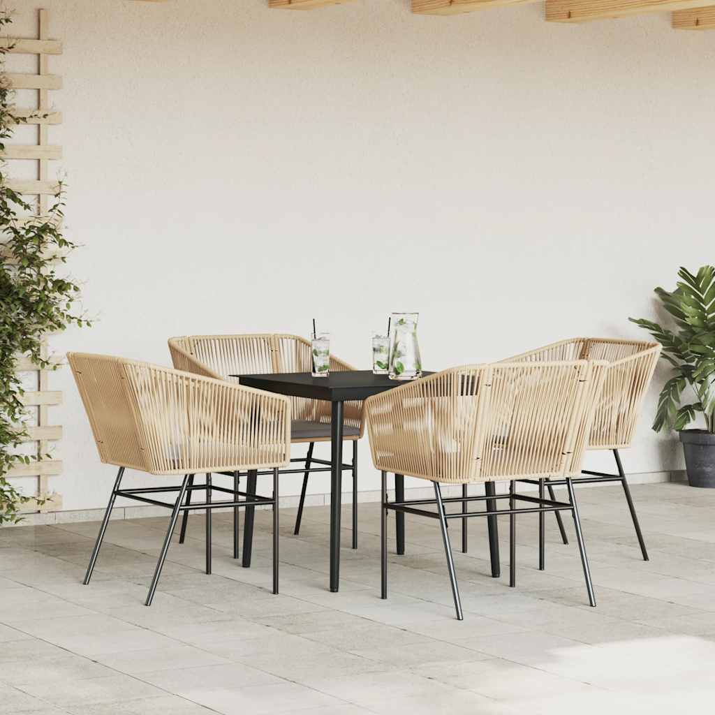 5 észes barna polyrattan üveg kerti étkezőgarnitúra párnával