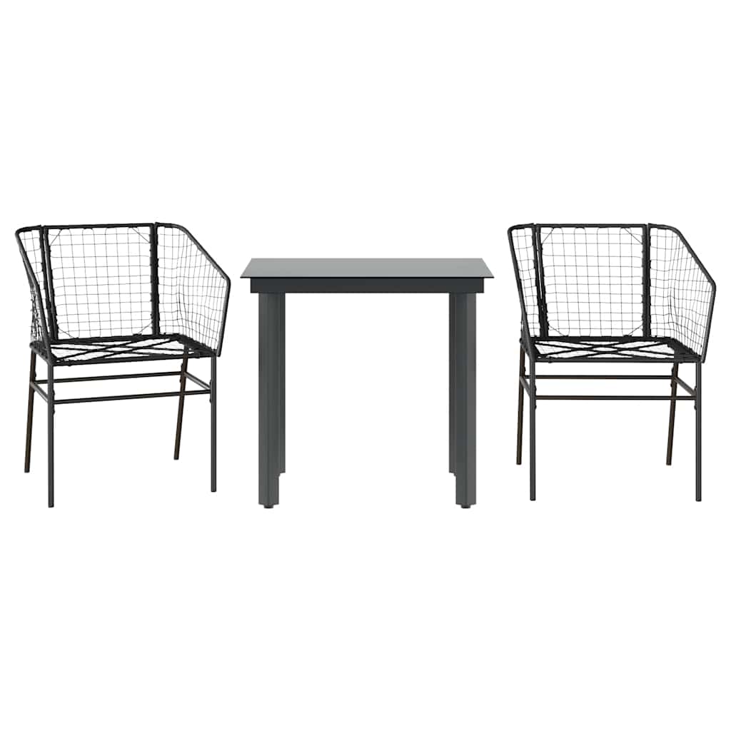3 részes fekete polyrattan üveg kerti étkezőgarnitúra