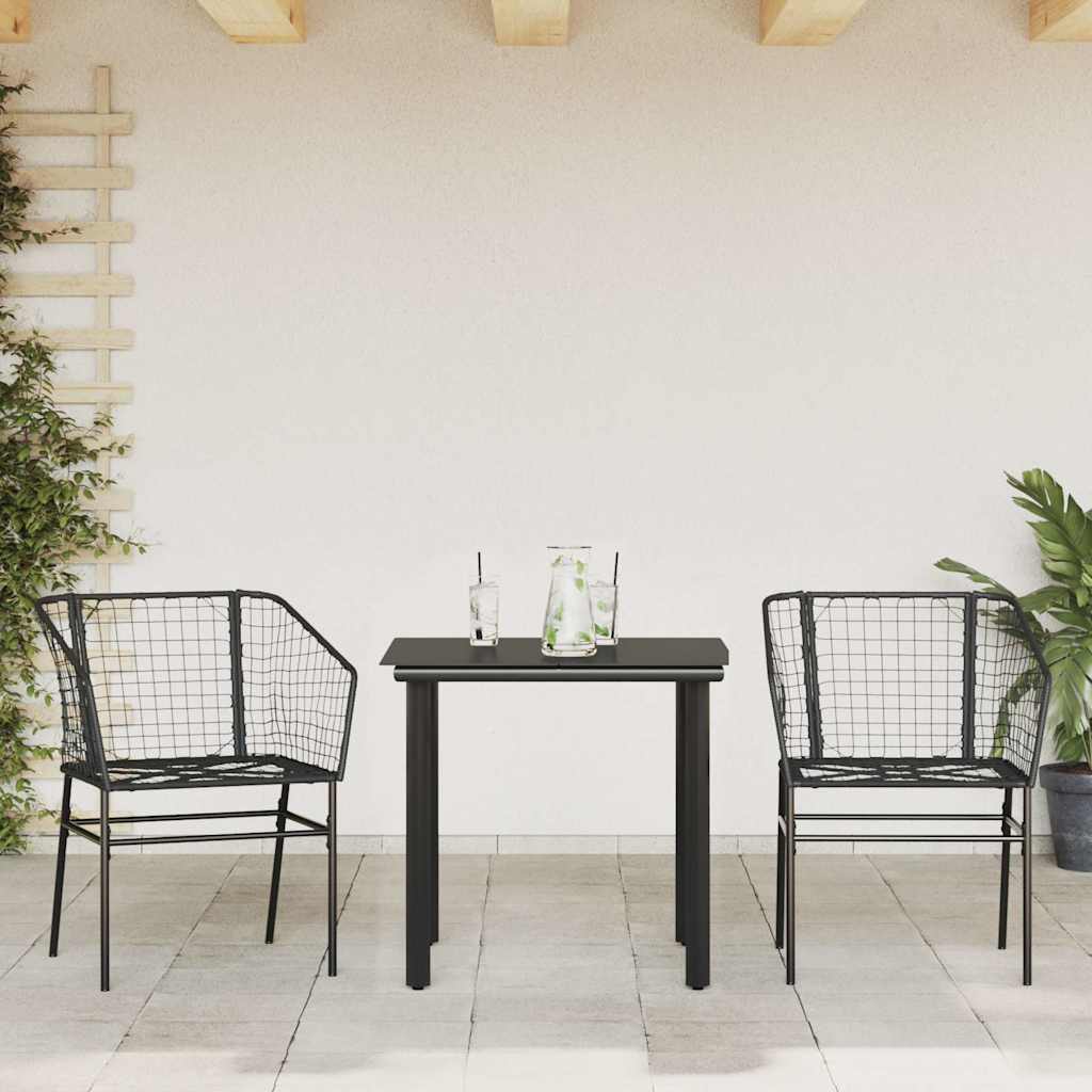3 részes fekete polyrattan üveg kerti étkezőgarnitúra