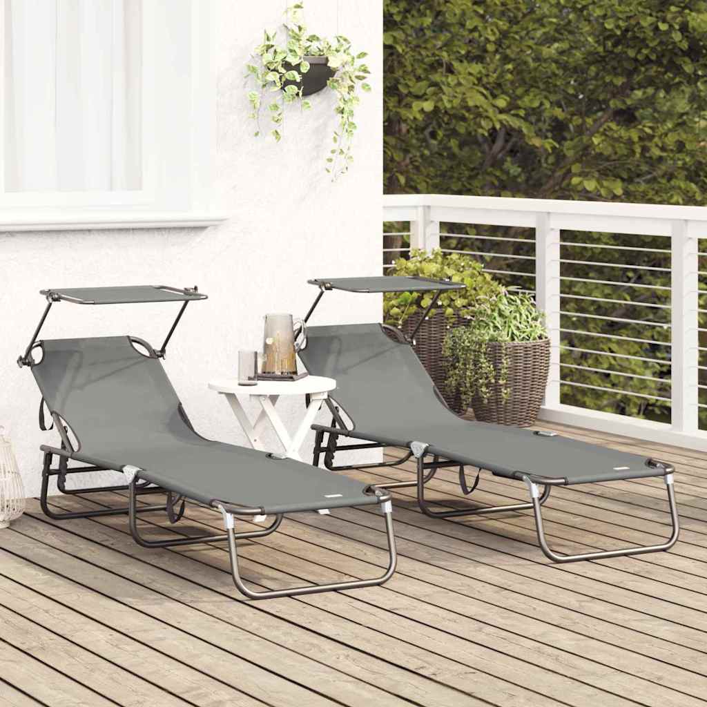 Összecsukható nyugágy 2 pcs szürke 190 x 57 x 81 cm oxford