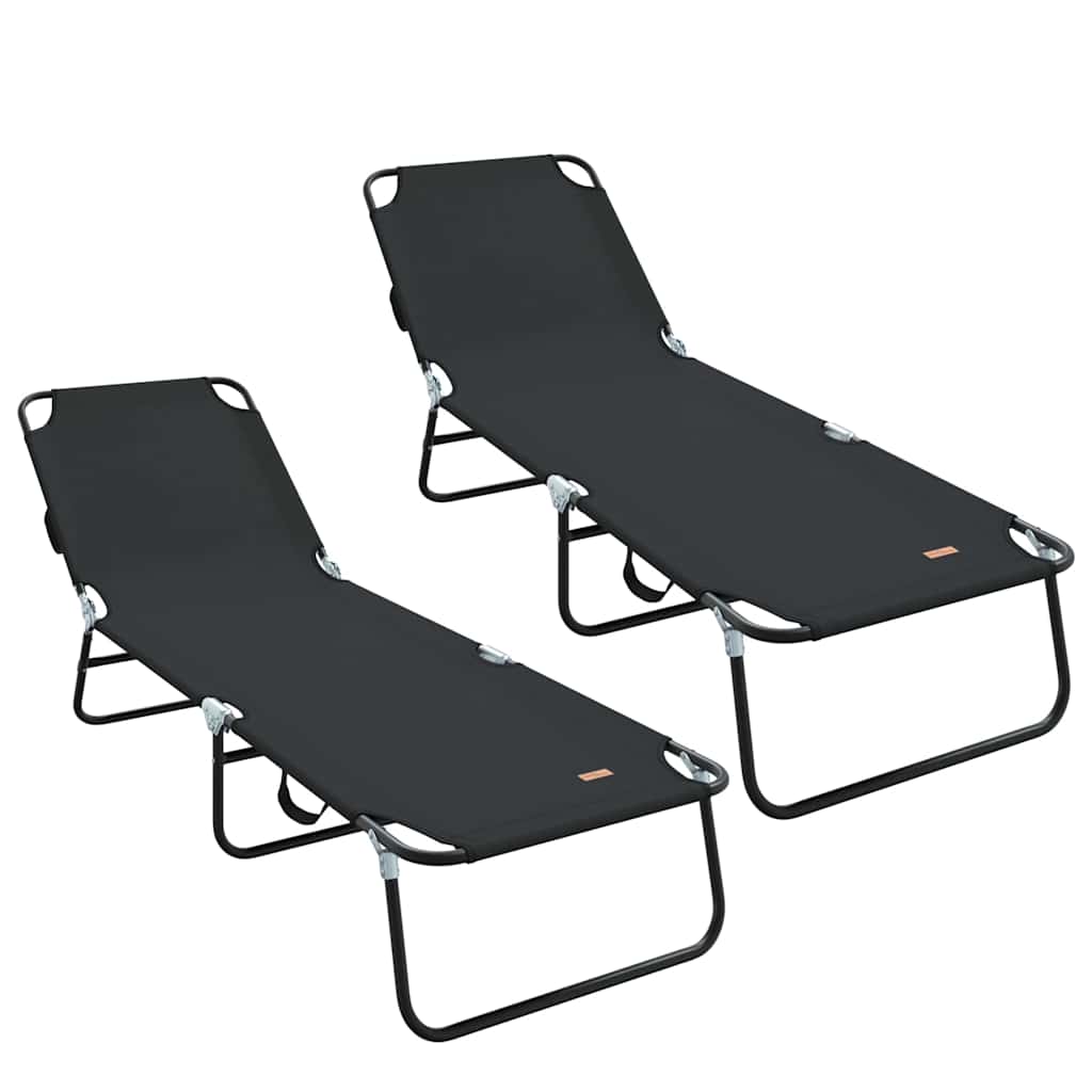 Összecsukható nyugágy 2 pcs fekete 188 x 57 x 86,5 cm