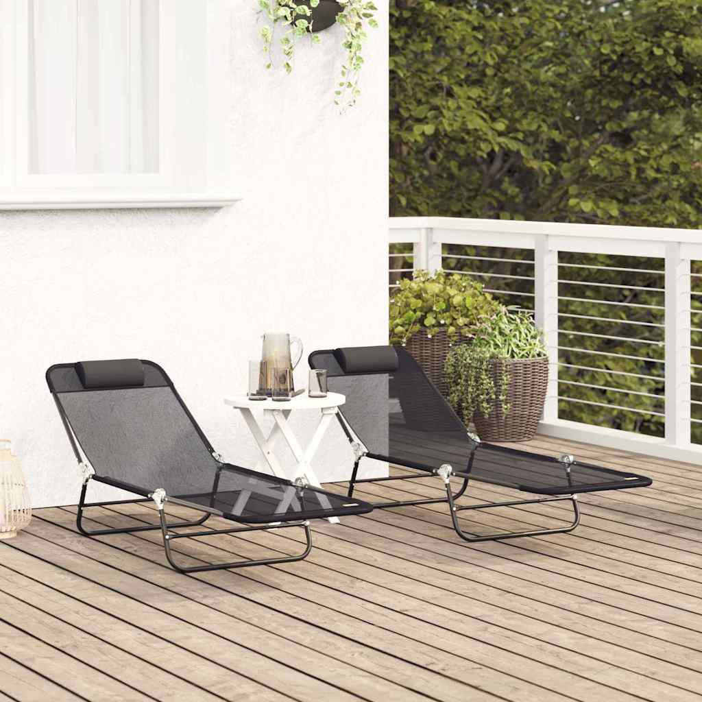 Összecsukható nyugágy 2 pcs fekete 182 x 55 x 85,5 cm textilén