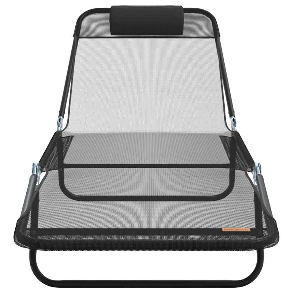 Összecsukható nyugágy 2 pcs fekete 182 x 55 x 85,5 cm textilén