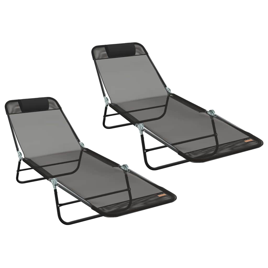 Összecsukható nyugágy 2 pcs fekete 182 x 55 x 85,5 cm textilén