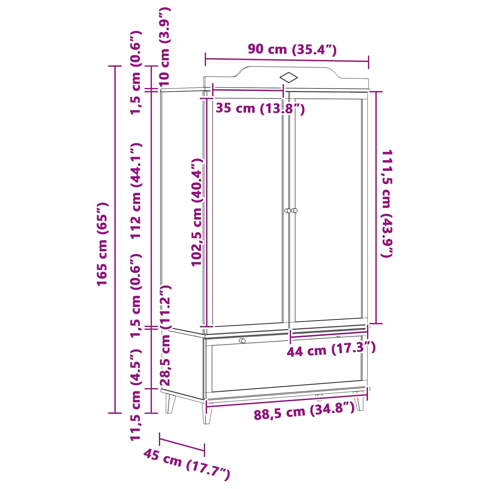 Krétával írt dresser roros fehér 90 x 45 x 165 cm faanyag