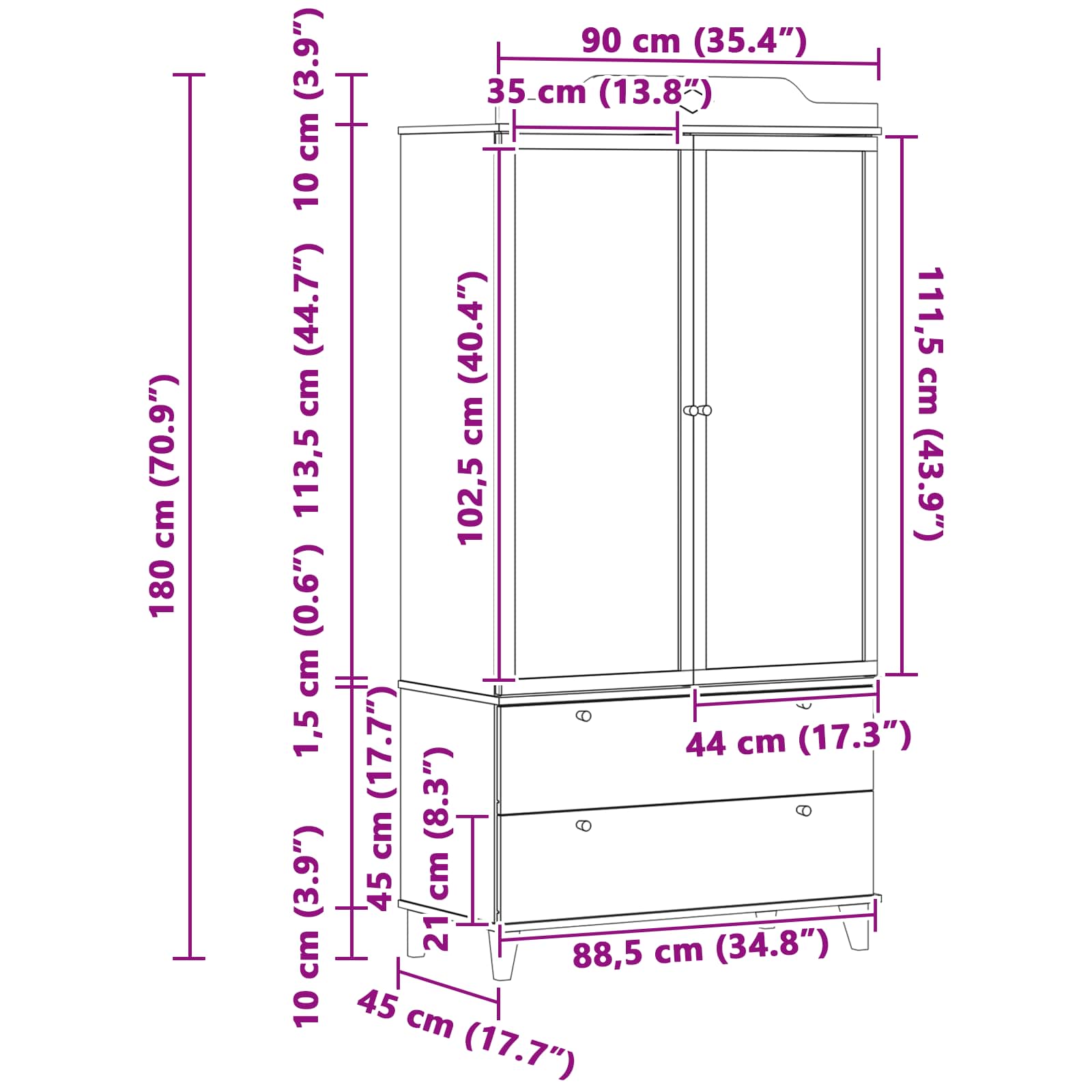 Krétával írt dresser roros szürke és fehér 90 x 45 x 180 cm