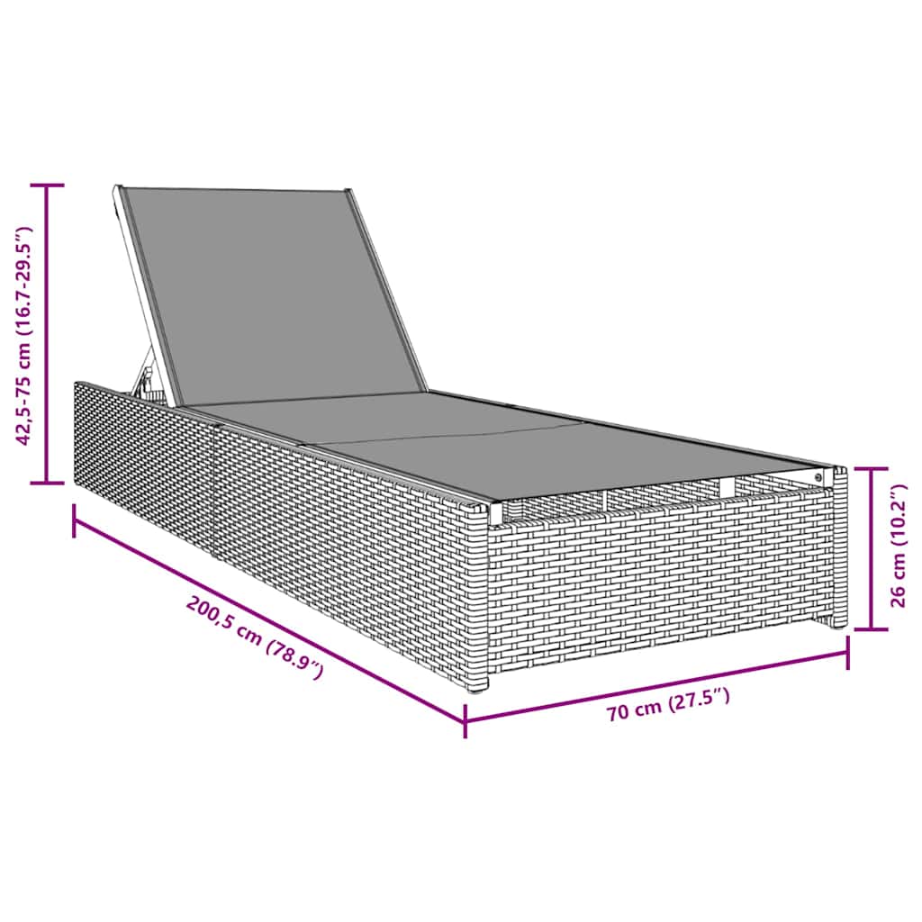Napozó bézs 200.5 x 70 x 75 cm polirattan