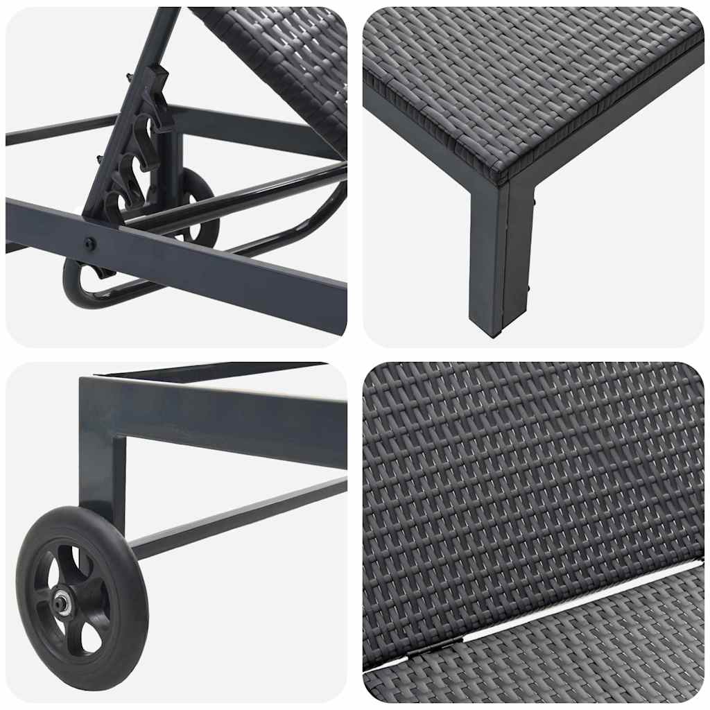 Napozóágy fekete 206 x 62.5 x 74 cm polirattan