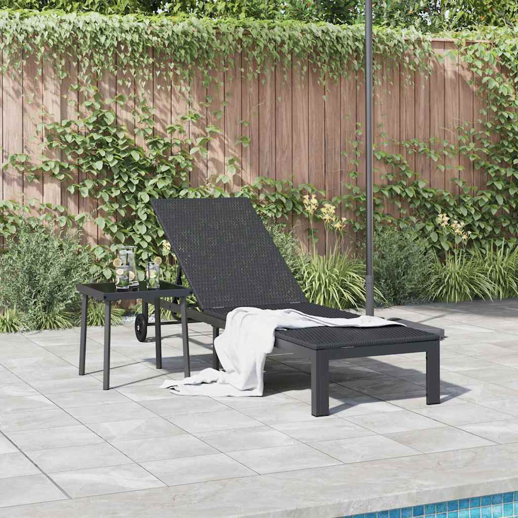 Napozóágy fekete 206 x 62.5 x 74 cm polirattan