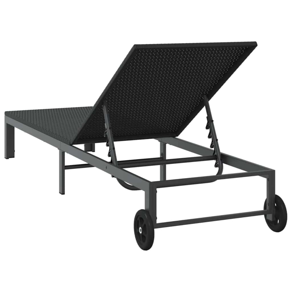 Napozóágy fekete 206 x 62.5 x 74 cm polirattan