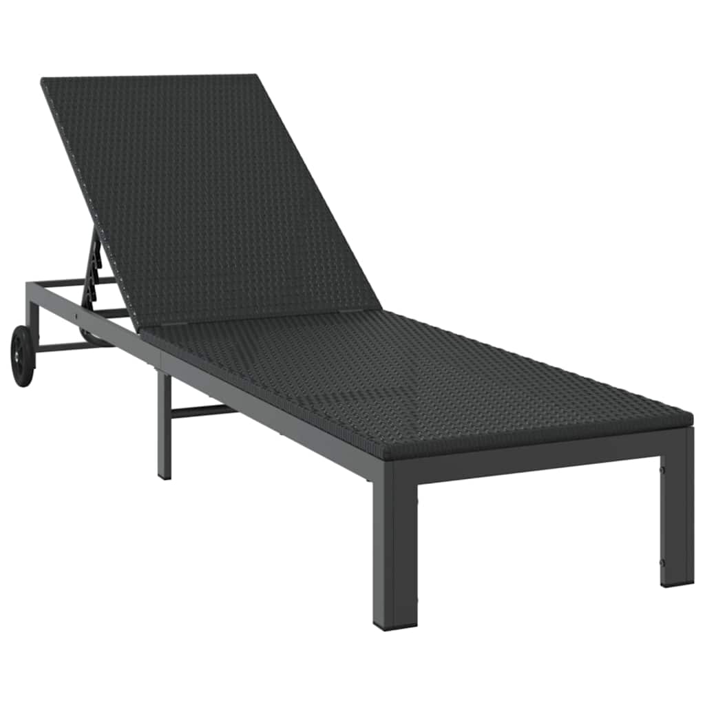 Napozóágy fekete 206 x 62.5 x 74 cm polirattan