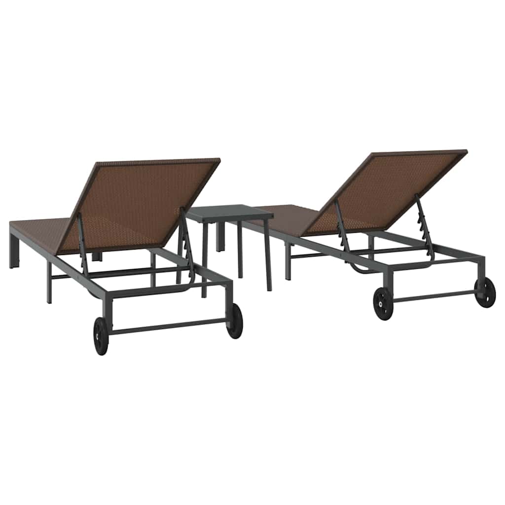 Napozóágy 2-személy 3 pcs barna polirattan