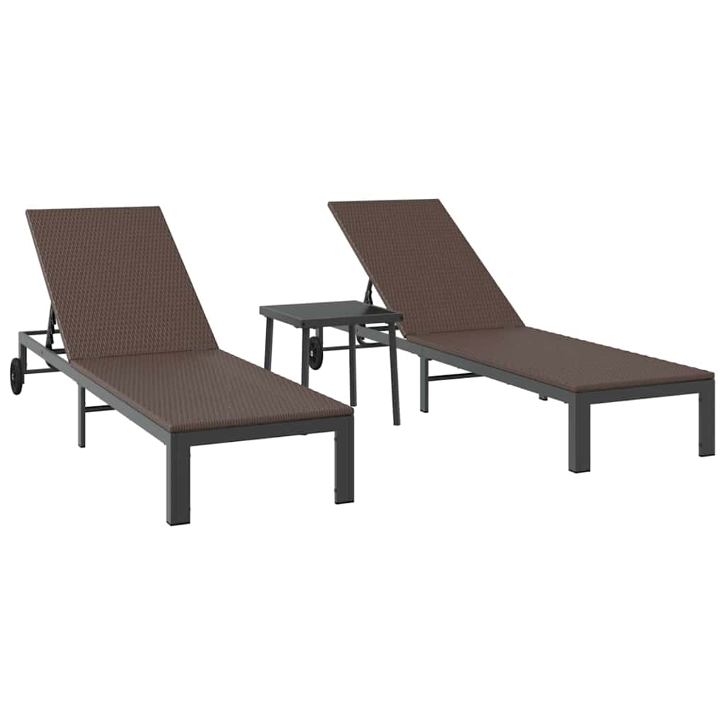Napozóágy 2-személy 3 pcs barna polirattan