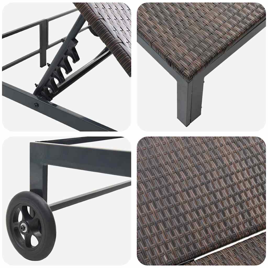 Napozóágy barna 206 x 115 x 75 cm polirattan
