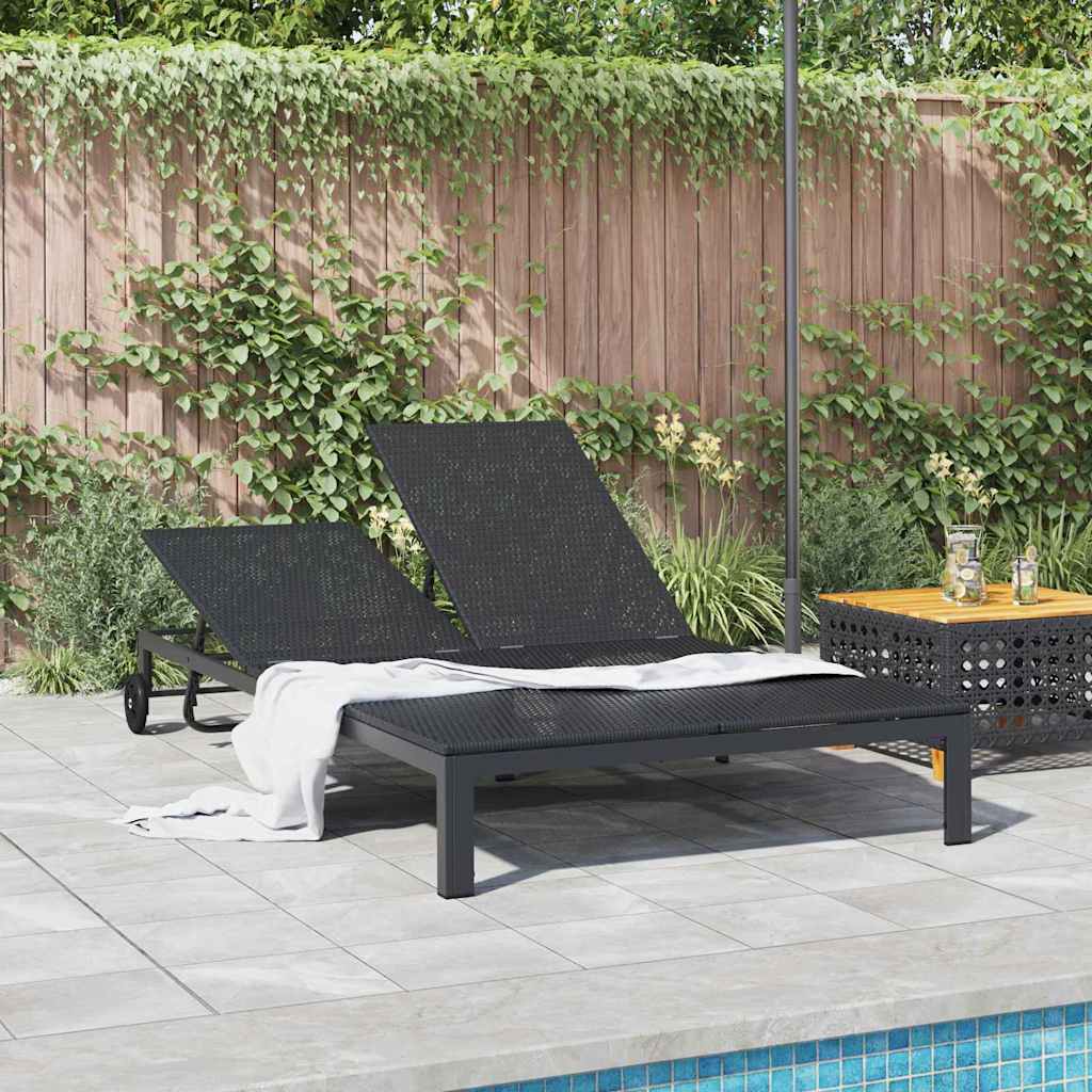 Napozóágy fekete 206 x 115 x 75 cm polirattan