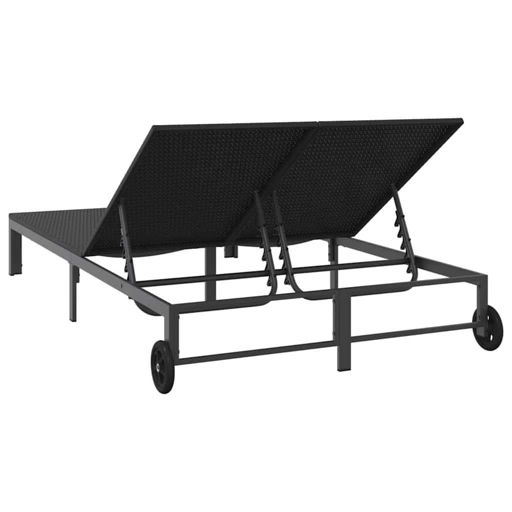 Napozóágy fekete 206 x 115 x 75 cm polirattan