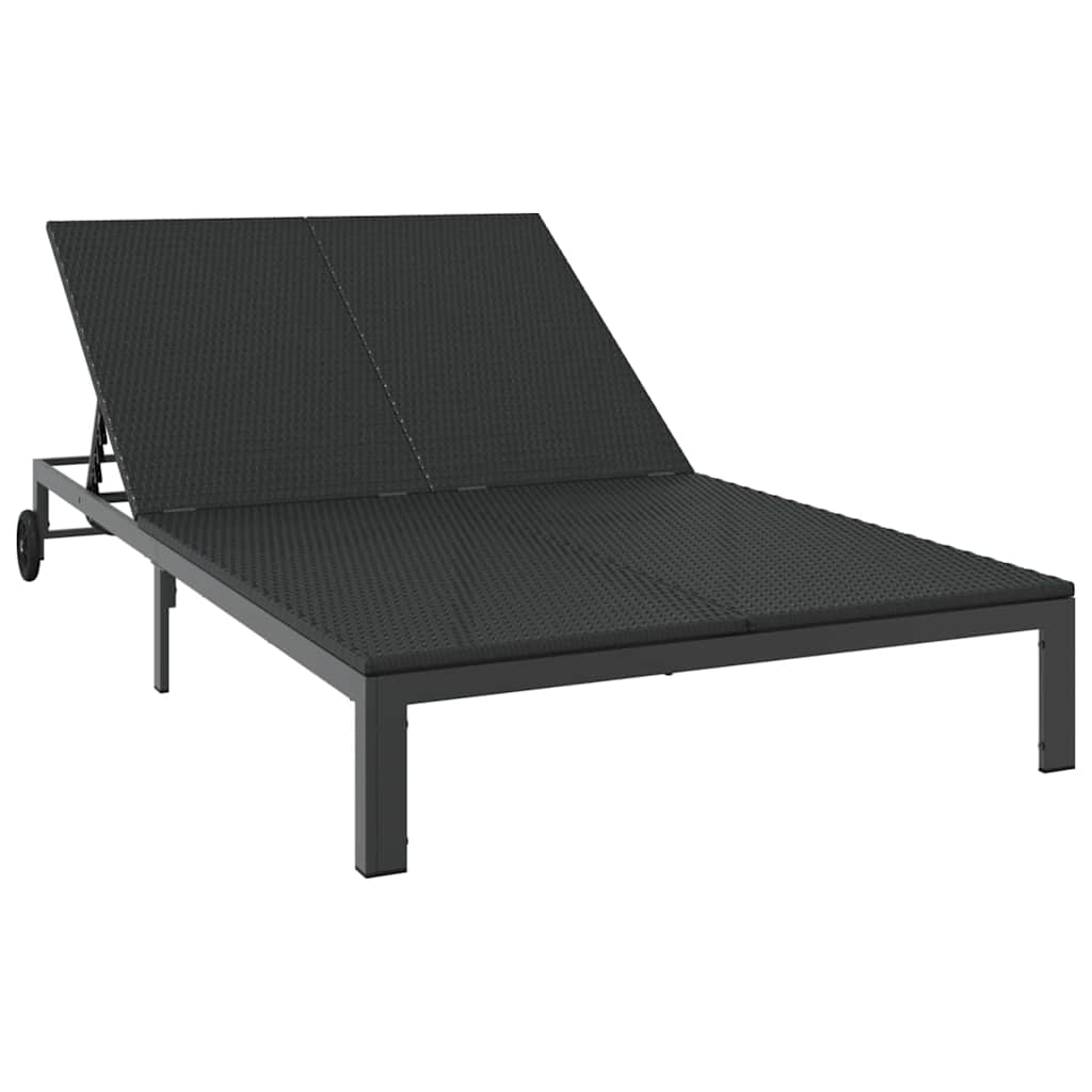 Napozóágy fekete 206 x 115 x 75 cm polirattan