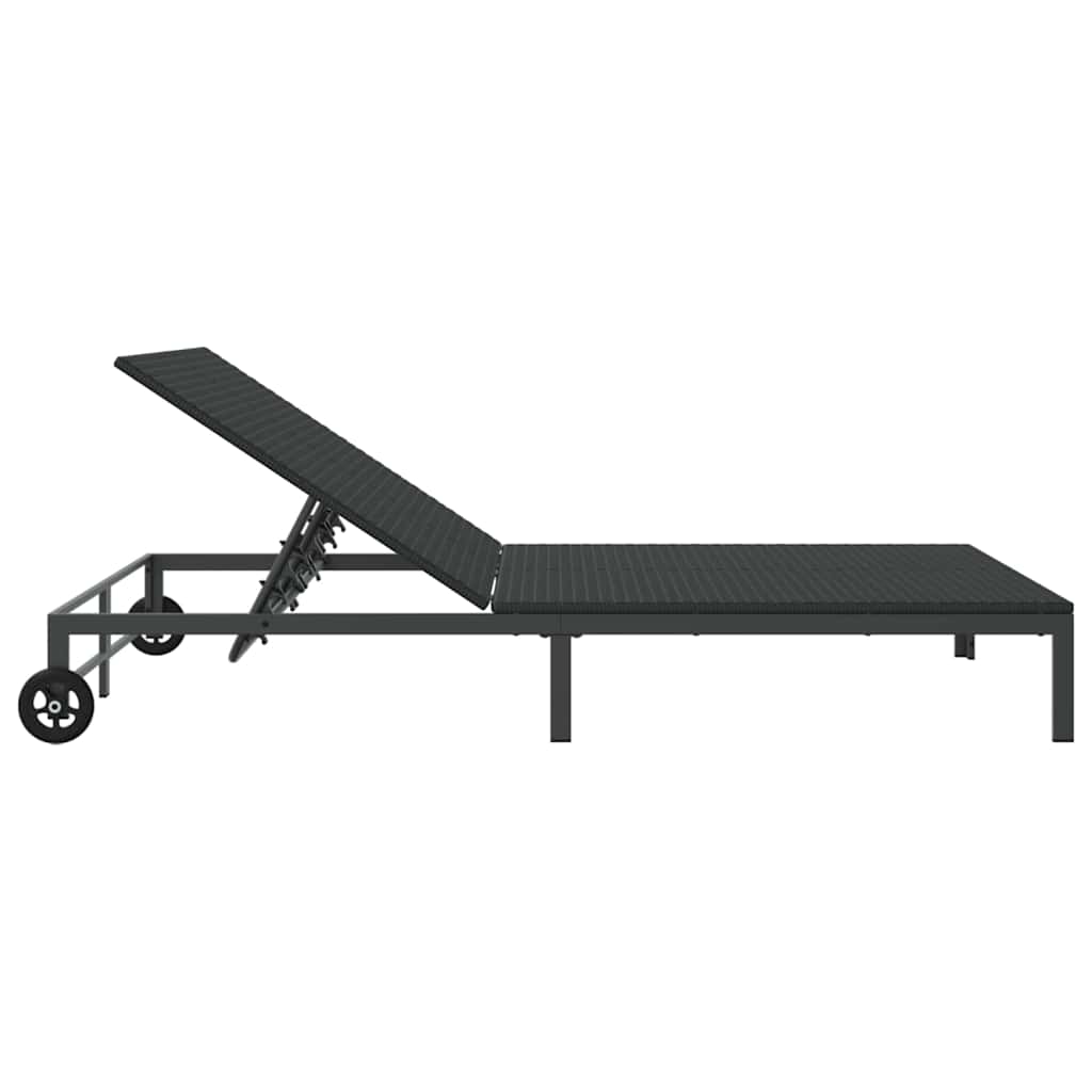 Napozóágy fekete 206 x 115 x 75 cm polirattan