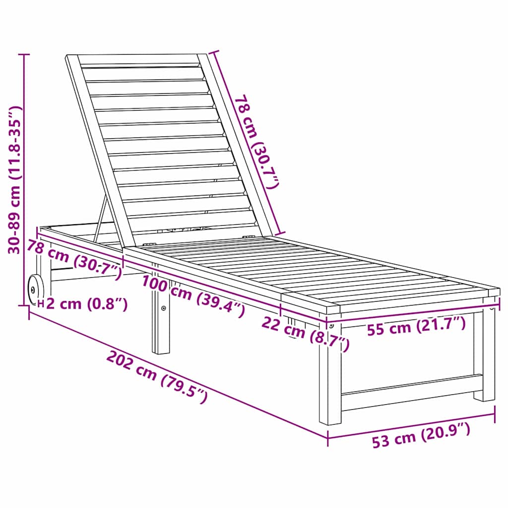 Napozó 2 pcs barna 202 x 53 x 89 cm tömör akácfa
