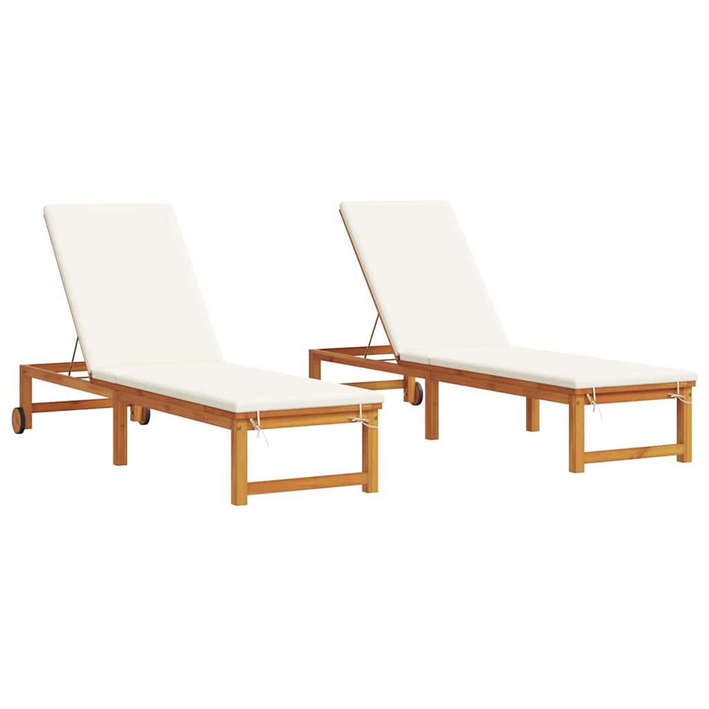 Napozó 2 pcs barna 202 x 53 x 89 cm tömör akácfa
