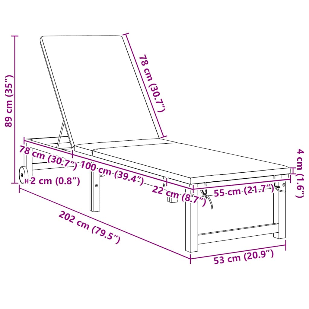 Napozó 2 pcs barna 202 x 53 x 89 cm tömör akácfa