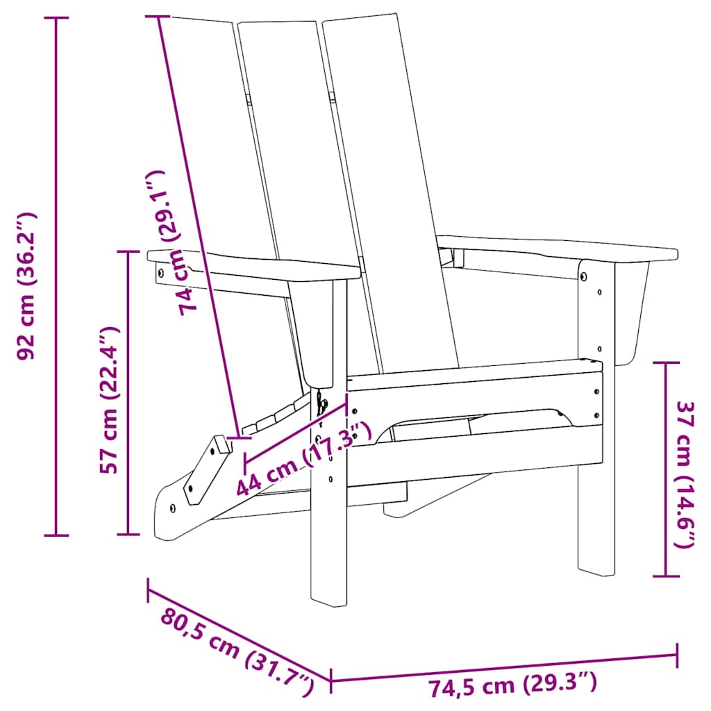 Összecsukható adirondack szék fehér 80,5 x 74,5 x 92 cm hdpe