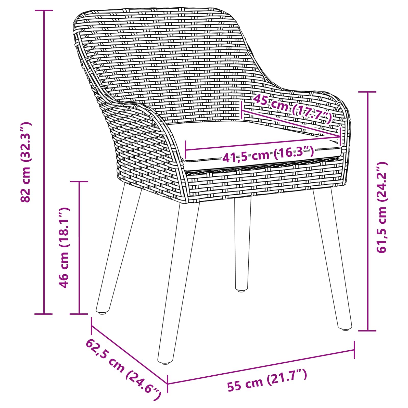 Kerti szék 2 pcs világosszürke 62.5 x 55 x 82 cm polirattan