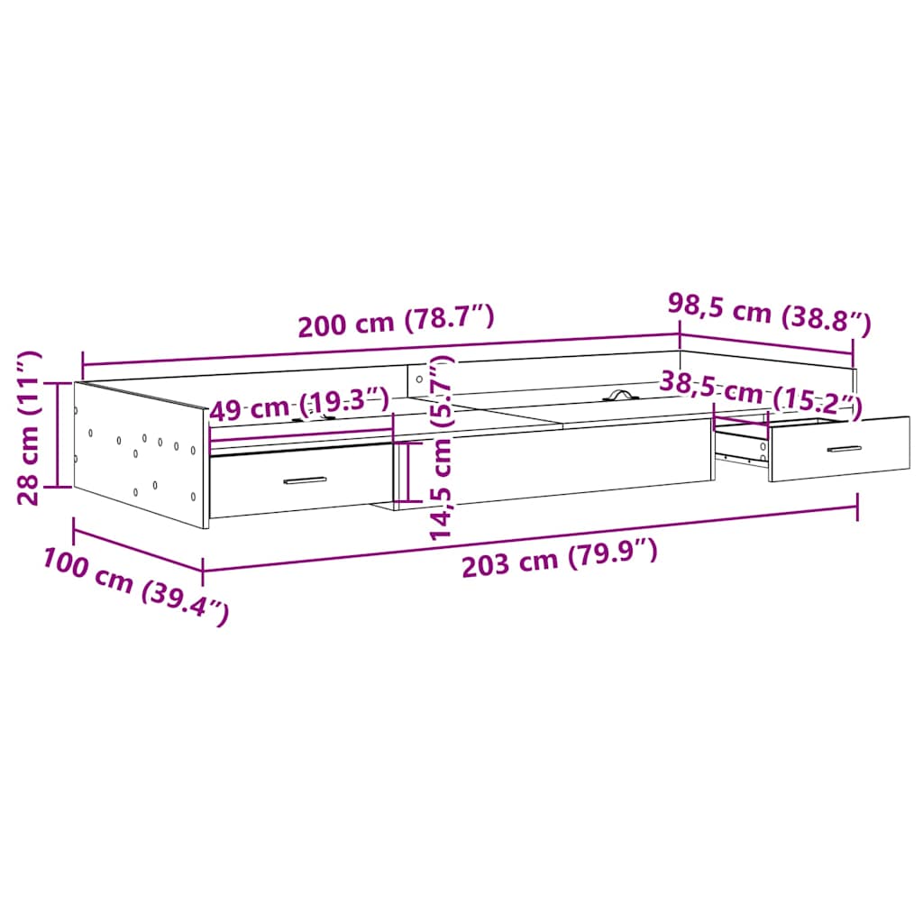 Ágykeret tárolóval fejtámlával fiókkal öreg fa 100 x 200 cm faanyag