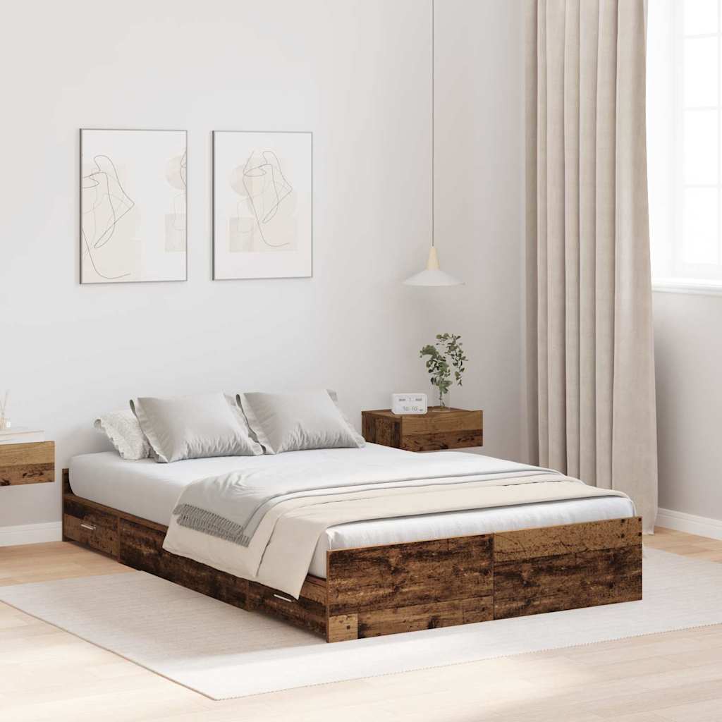Tárolós ágykeret fejtámlával régi fa 120 x 190 cm faanyag Tárolós ágykeret fejtámlával régi fa 120 x 190 cm faanyag