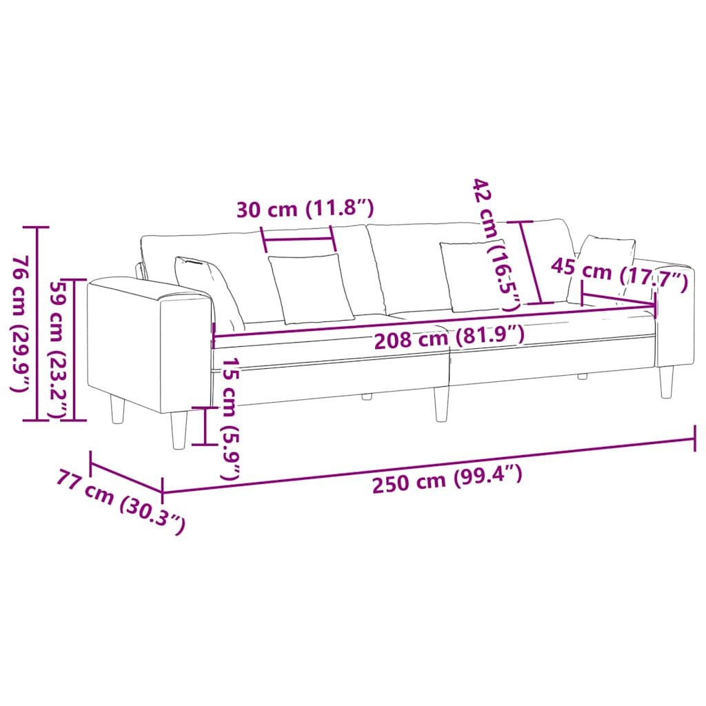 Szövet kanapé párnával tópszínű 208 cm szövet Szövet kanapé párnával tópszínű 208 cm szövet