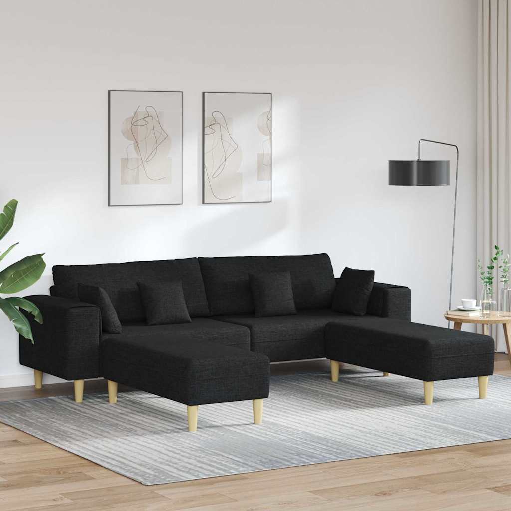 Szövet kanapé párnával 3 pcs fekete 208 cm szövet Szövet kanapé párnával 3 pcs fekete 208 cm szövet