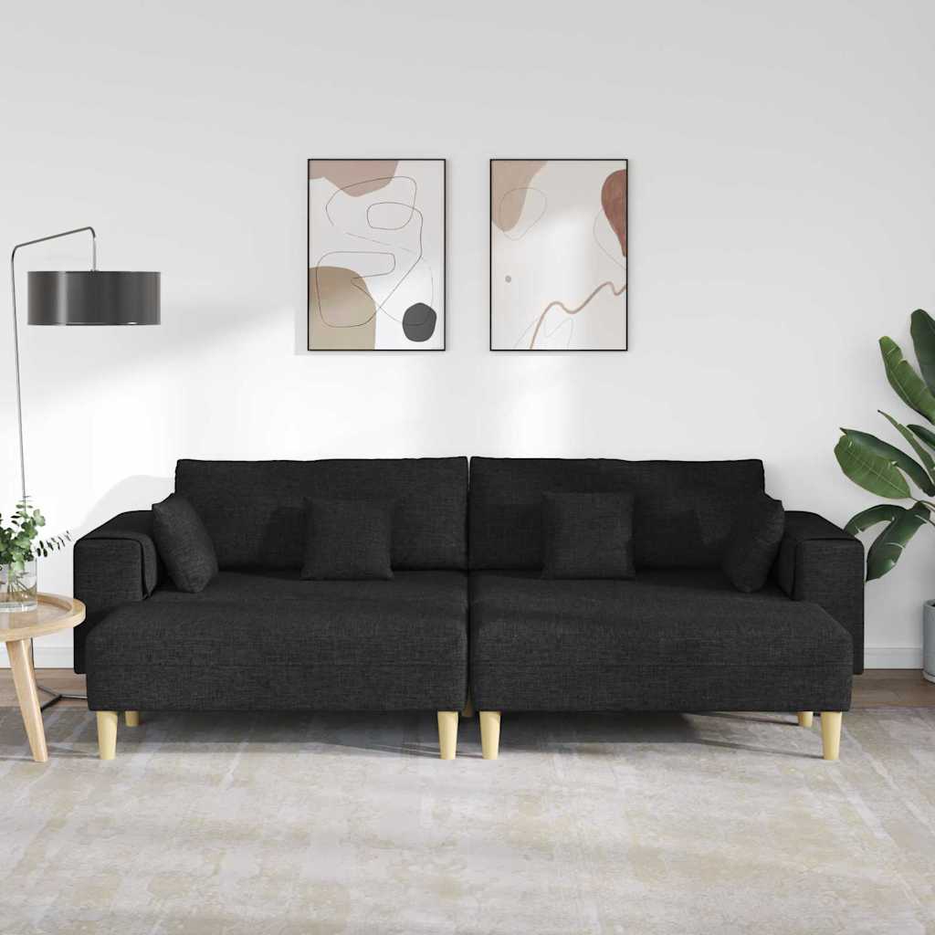 Szövet kanapé párnával 3 pcs fekete 208 cm szövet Szövet kanapé párnával 3 pcs fekete 208 cm szövet