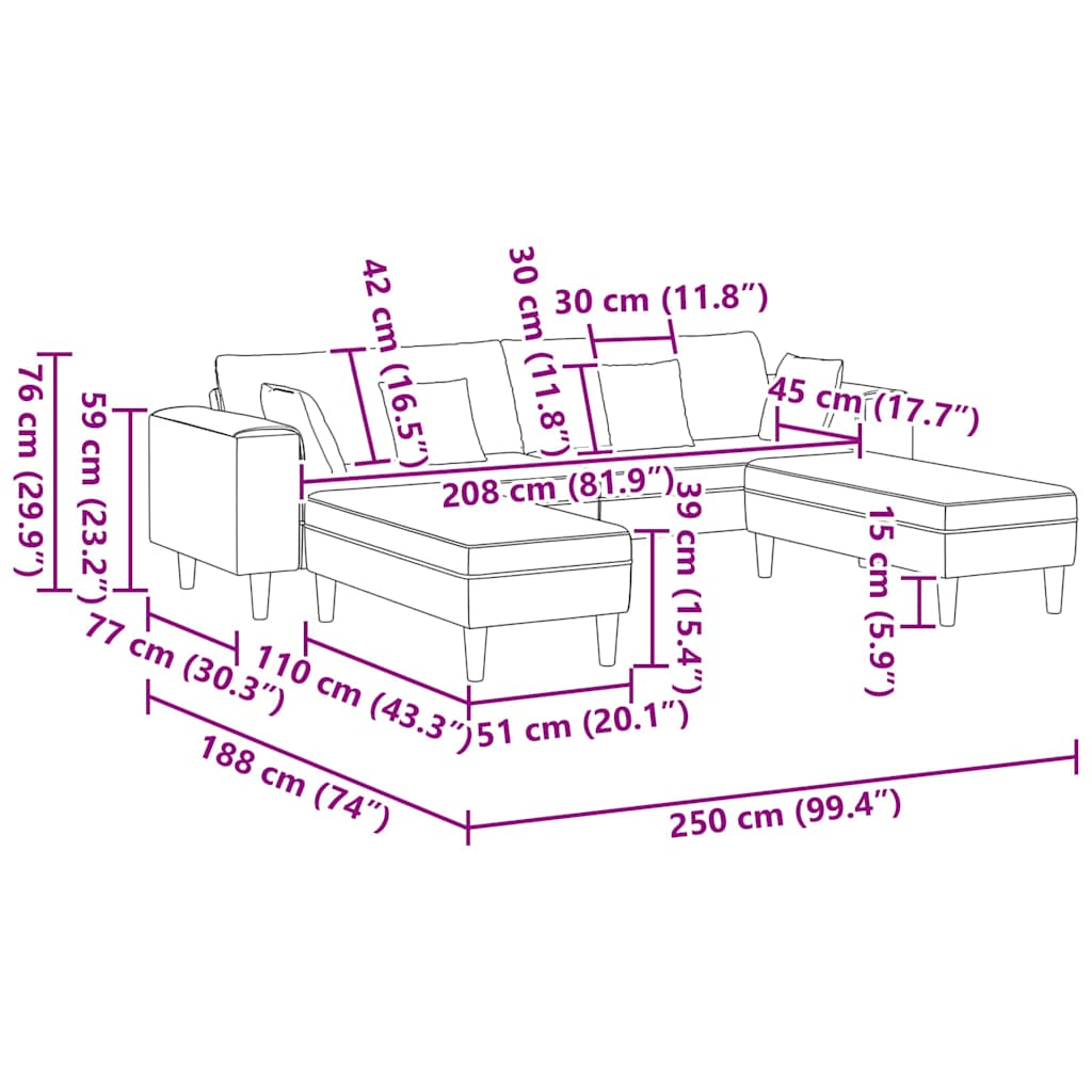 Szövet kanapé párnával 3 pcs bordó 208 cm szövet Szövet kanapé párnával 3 pcs bordó 208 cm szövet