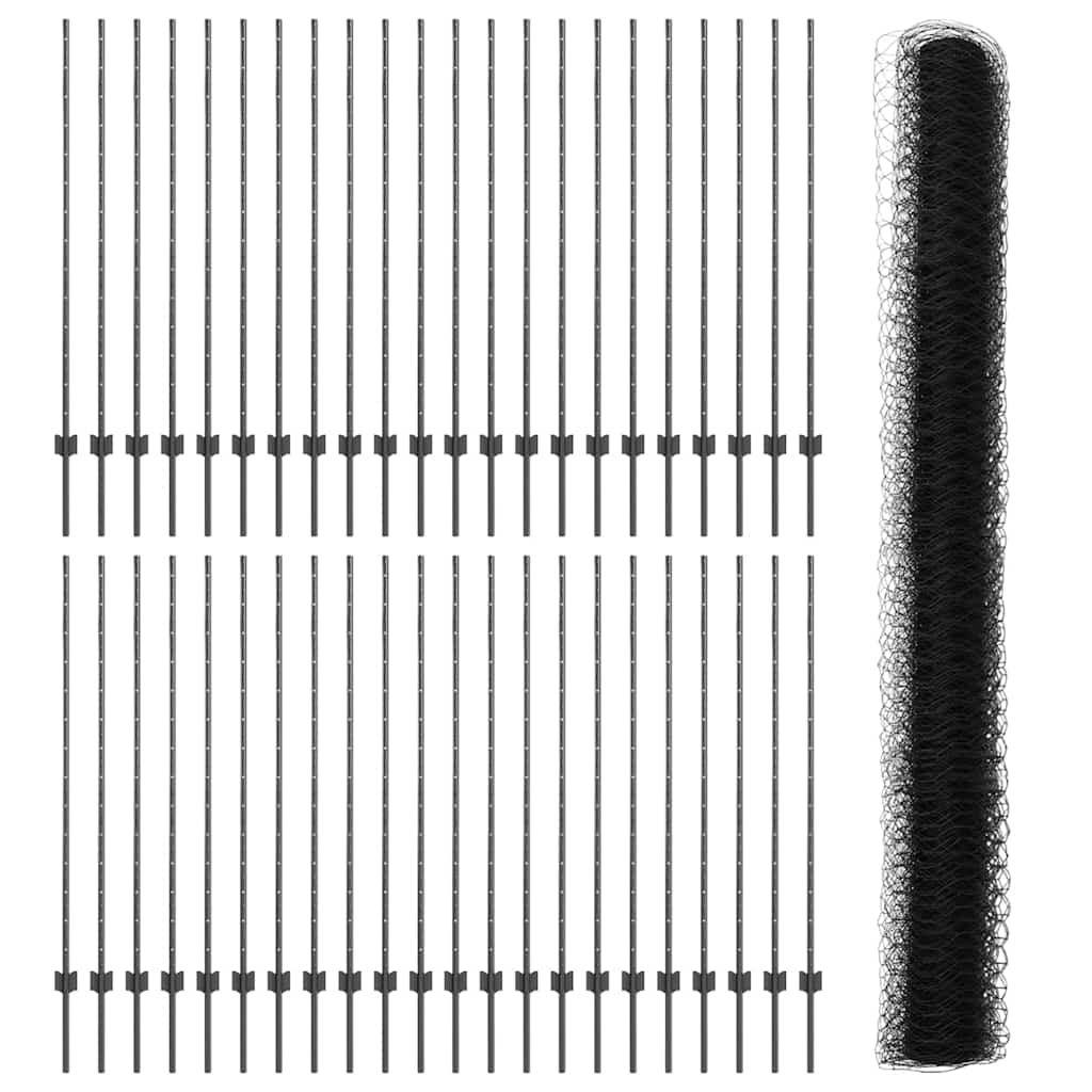 Kerítés oszlopokkal szürke 1,4 x 100 m acél és pvc