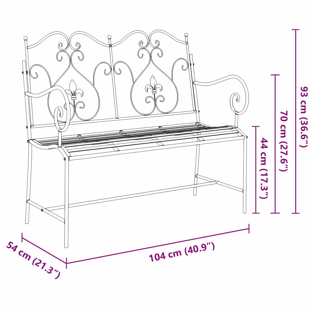 Kerti pad fekete 104 x 54 x 93 cm acél