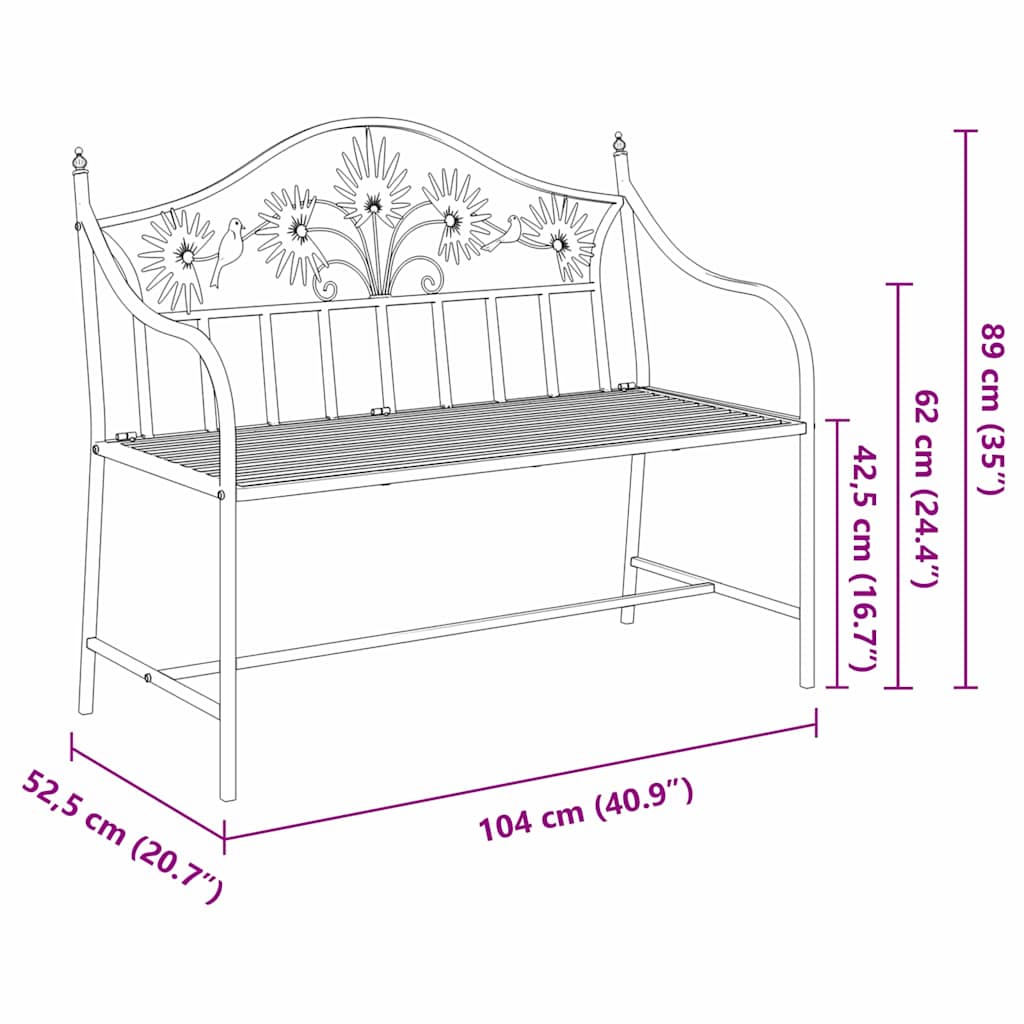 Kerti pad fekete 104 x 52,5 x 89 cm acél
