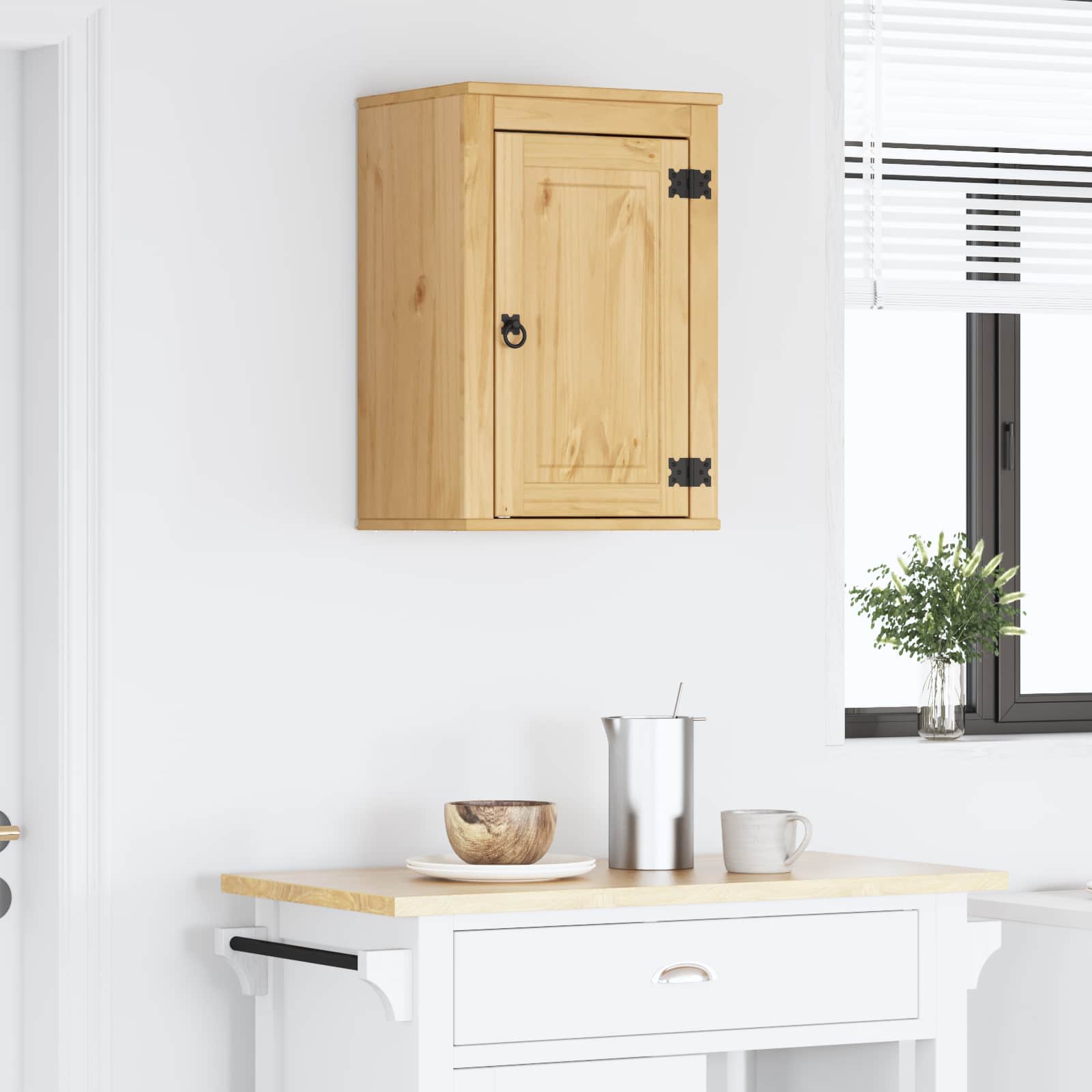 Cabinet polcokkal tárolóval méz 60 x 32 x 40 cm tömör fenyőfa