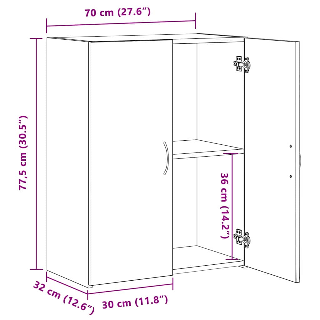 Irodai szekrény ajtóval fekete tölgy 70 x 32 x 77.5 cm faanyag