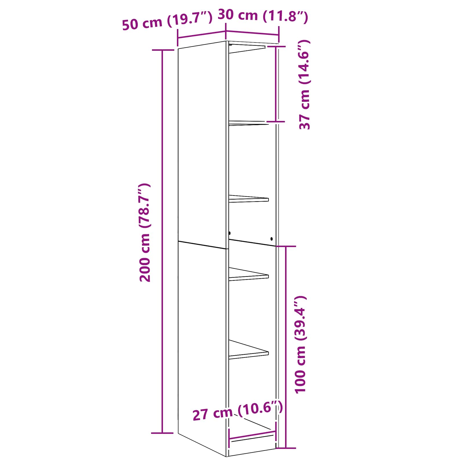 Ruhásszekrény polcokkal fekete tölgy 30 x 50 x 200 cm faanyag