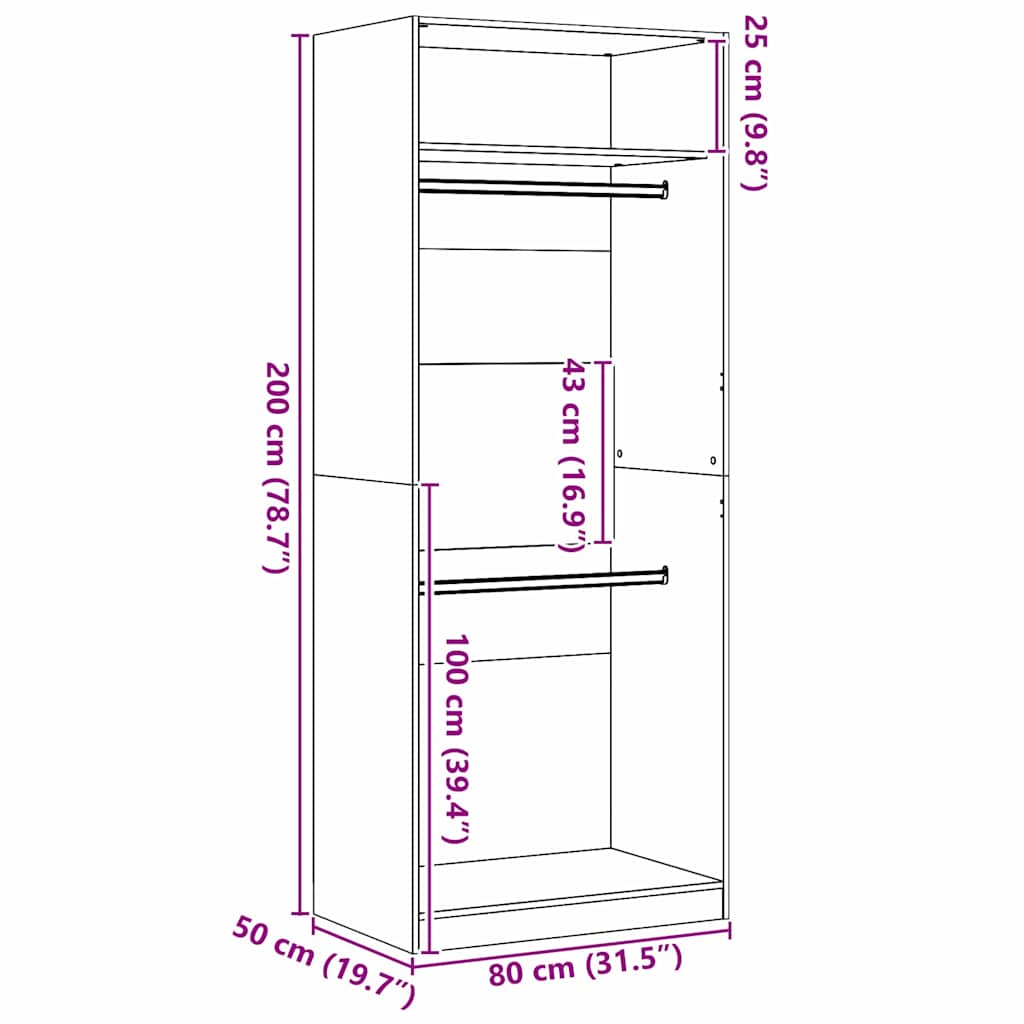 Ruhásszekrény polcokkal fekete tölgy 80 x 50 x 200 cm faanyag