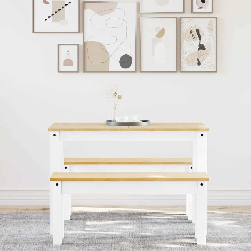 Panama 3 részes fehér tömör fenyőfa étkezőgarnitúra