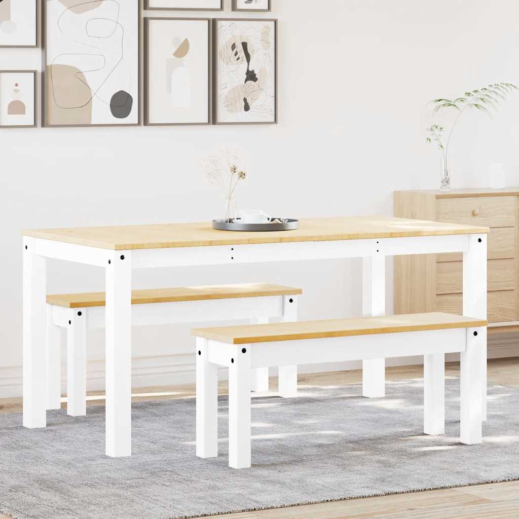 Panama 3 részes fehér tömör fenyőfa étkezőgarnitúra