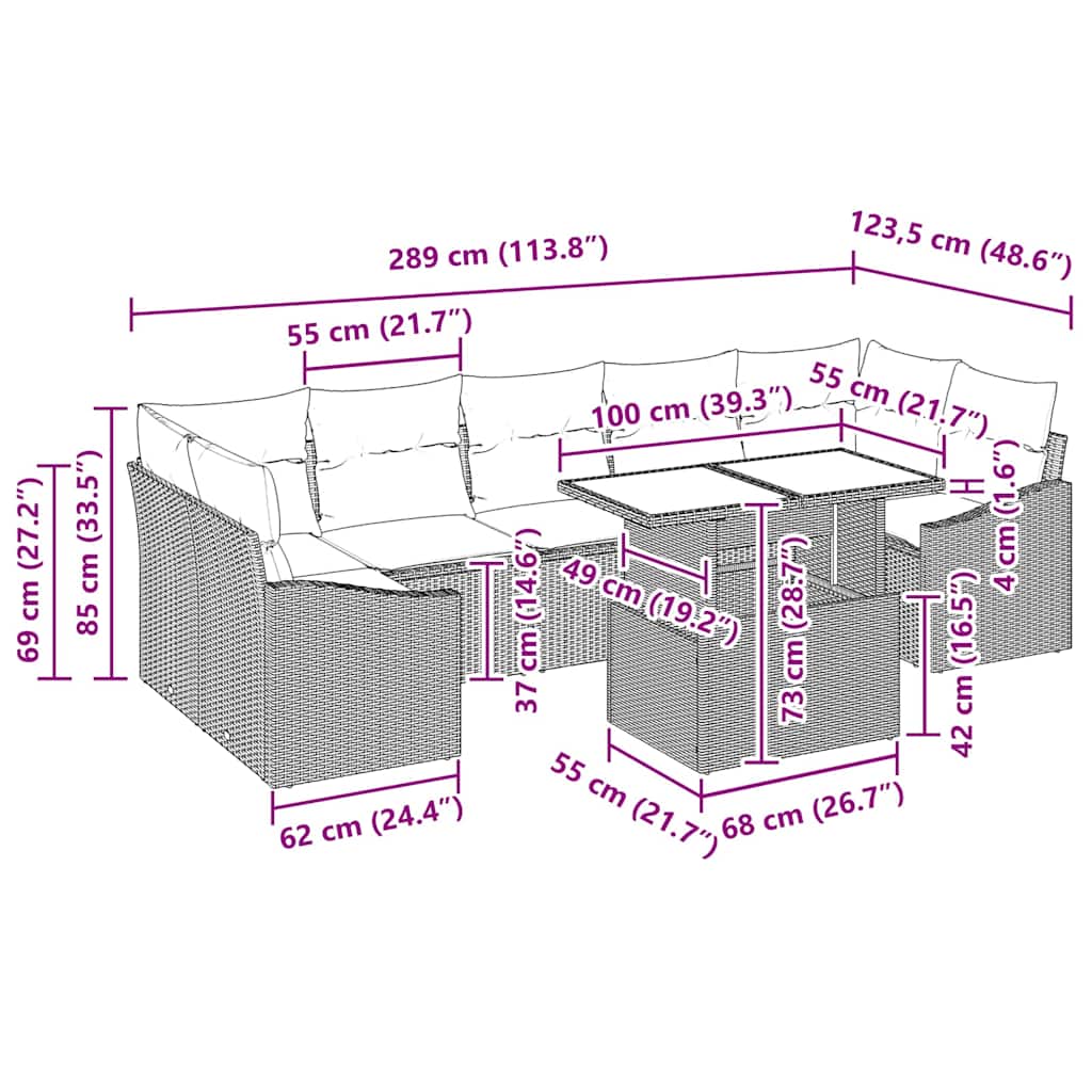 Kerti kanapé szett 8 pcs bézs és krémszínű 100 x 55 x 73 cm Kerti kanapé szett 8 pcs bézs és krémszínű 100 x 55 x 73 cm