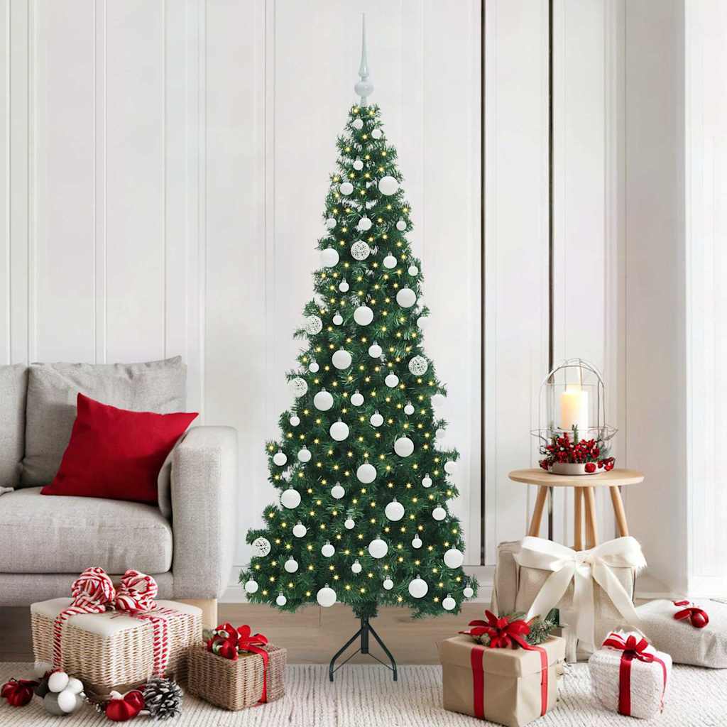 Sarok műkarácsonyfa 300 led-del zöld 180 cm pvc és fém