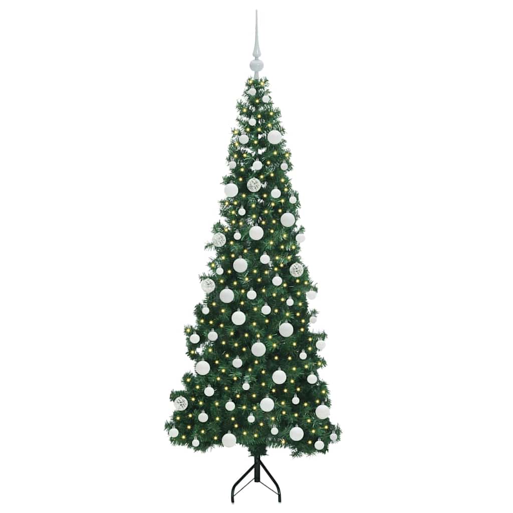 Sarok műkarácsonyfa 300 led-del zöld 180 cm pvc és fém