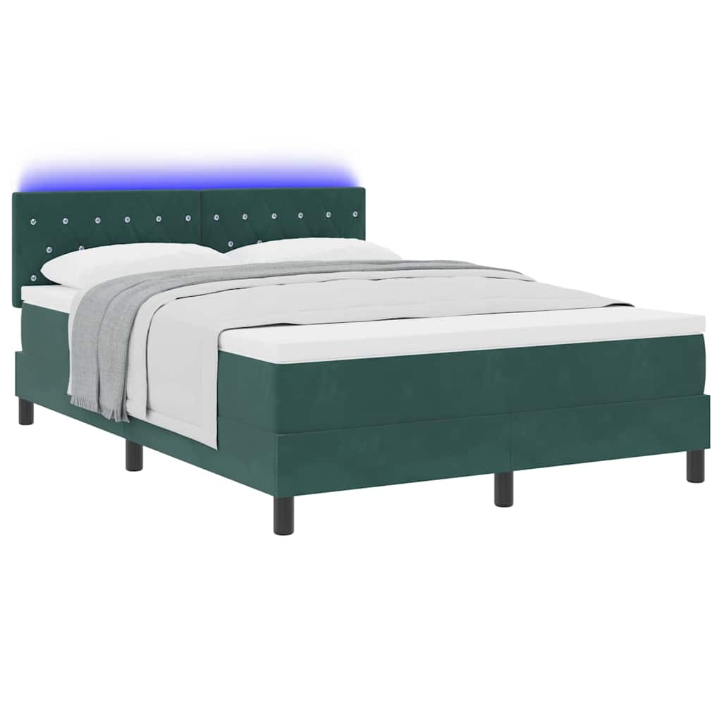 Led box spring ágy matracmal sötétzöld 160 x 200 cm bársony