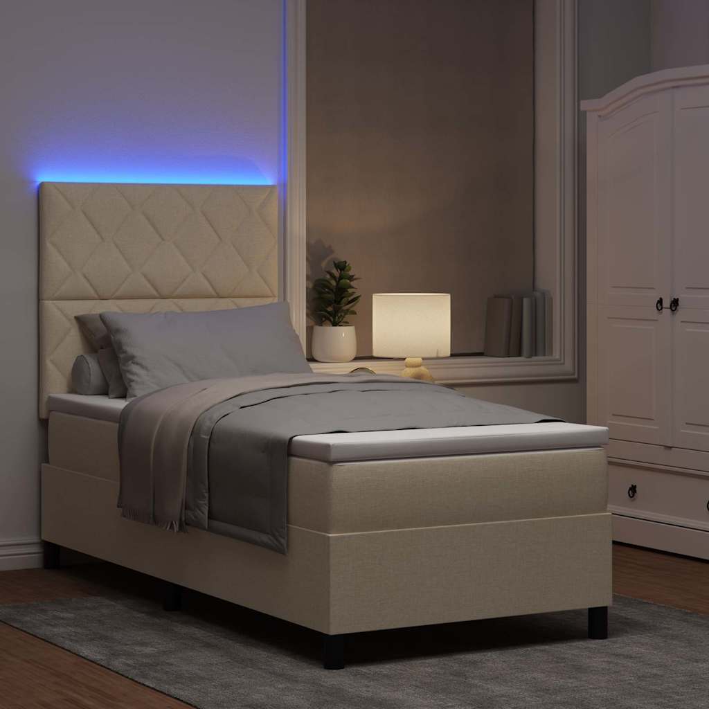 Boxrugós ágy led szalagokkal krém 90 x 190 cm szövet